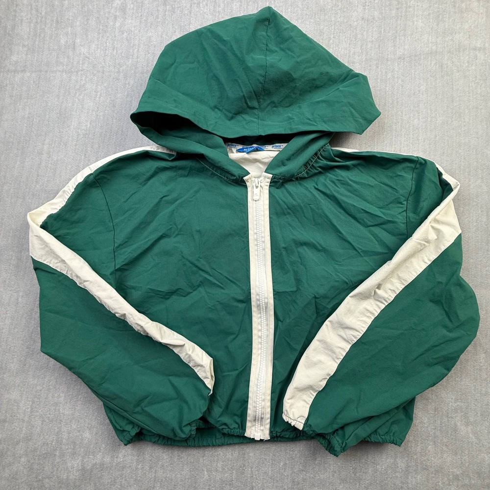 Prince Pickleball Womens Green White Full Zip Hooded Windbreaker‎ Jacket Size M